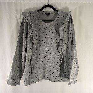 J Crew Mercantile Sweater Women's 2X Grey Star Print Ruffle Trim Pullover Long S